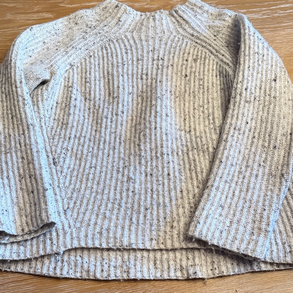 Madewell Speckled Ribbed Cowl Neck Sweater - Light Beige